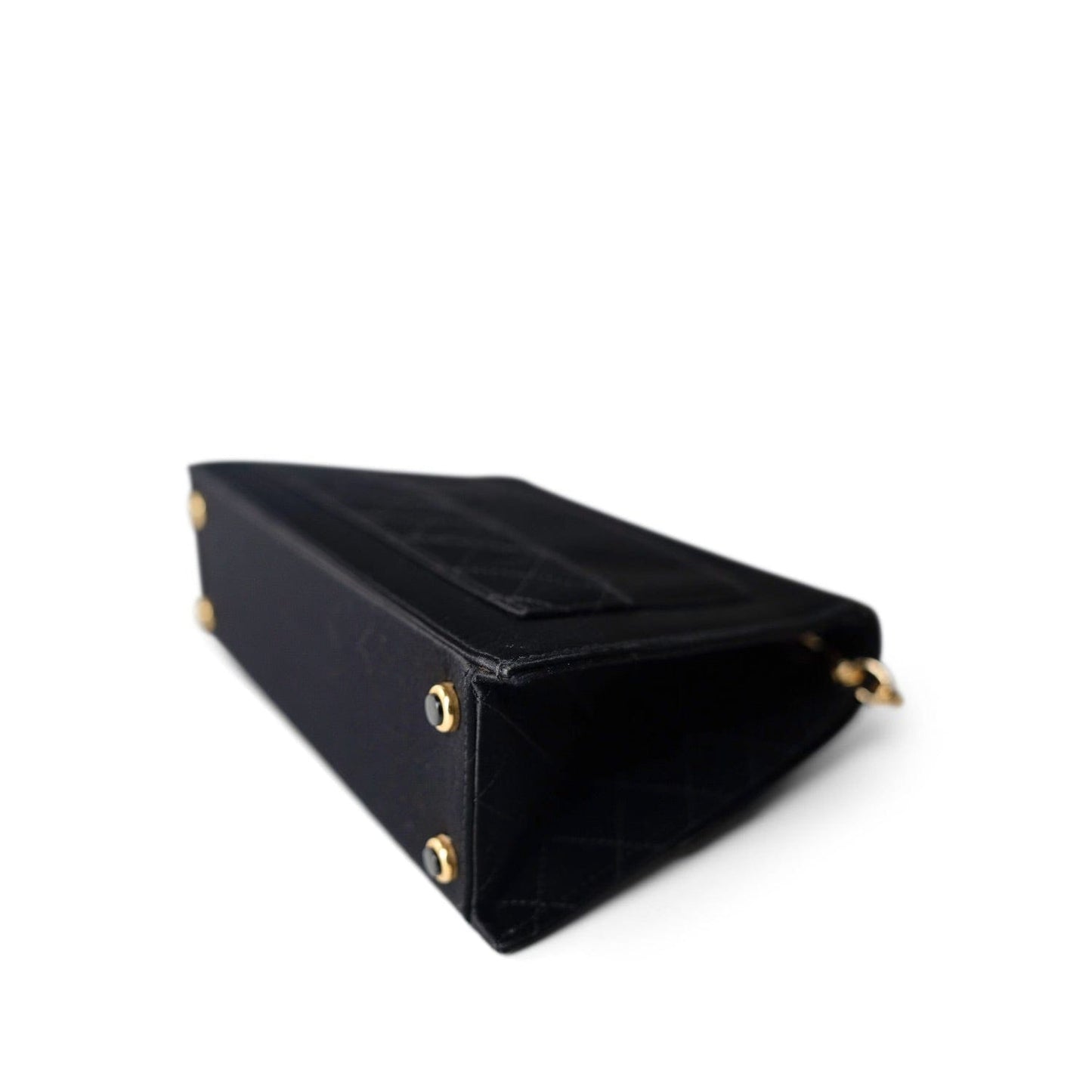 Vintage Black CC Satin Trapezoid Flap Bag