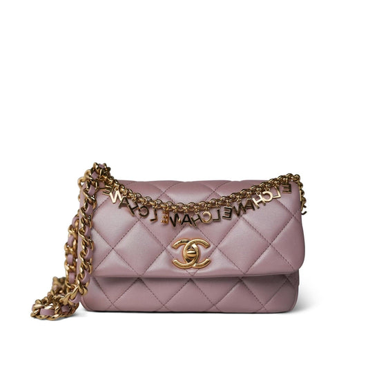 24P Pearly Pink Charm Single Flap Aged Gold Hardware