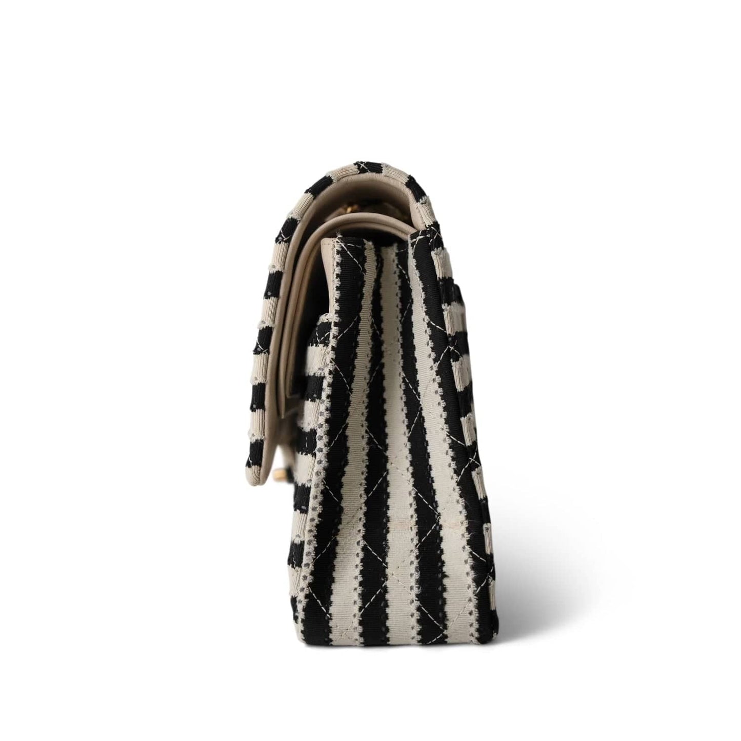 Ivory/Black Striped Coco Sailor Pearl Classic Flap Bag Gold Hardware