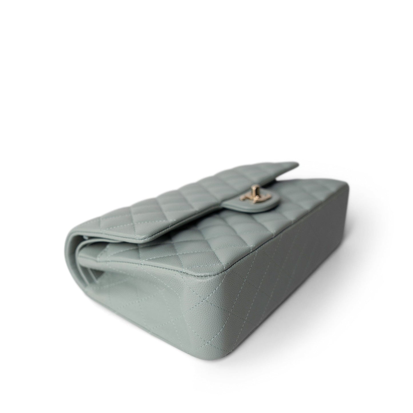 Light Green Caviar Quilted Classic Flap Medium Light Gold Hardware