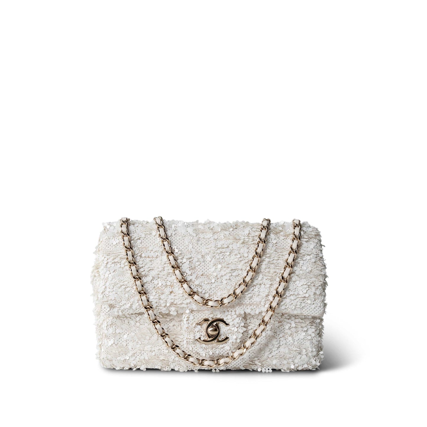 White Sequin Mini Rectangular Flap Bag LGHW