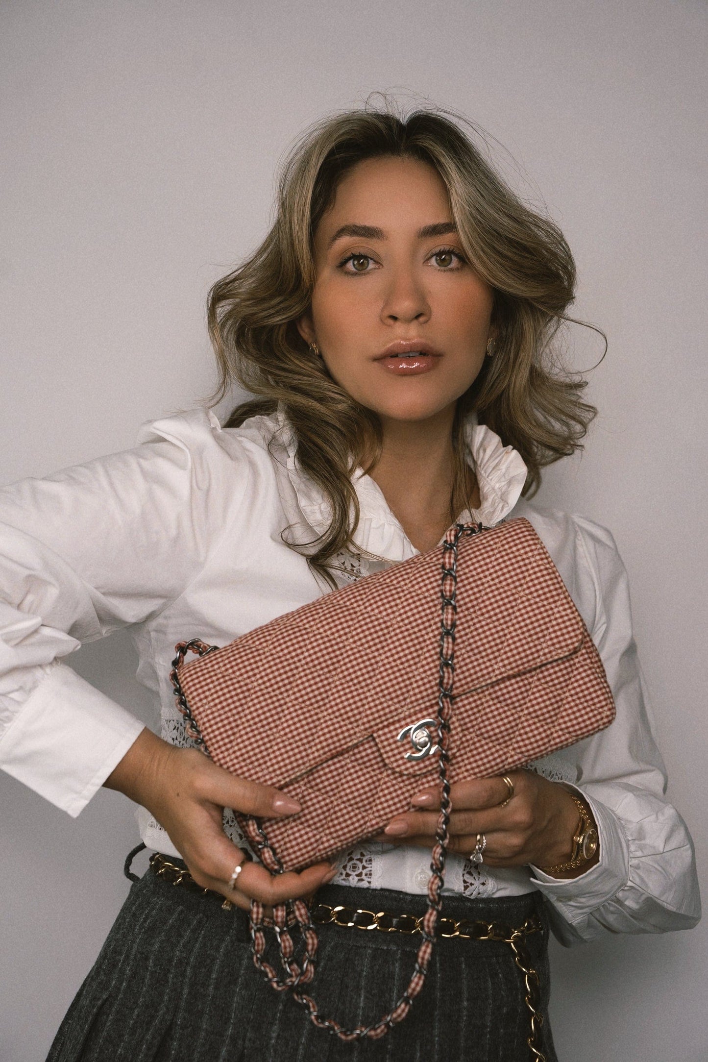 Vintage Gingham Red Medium Single Flap Bag