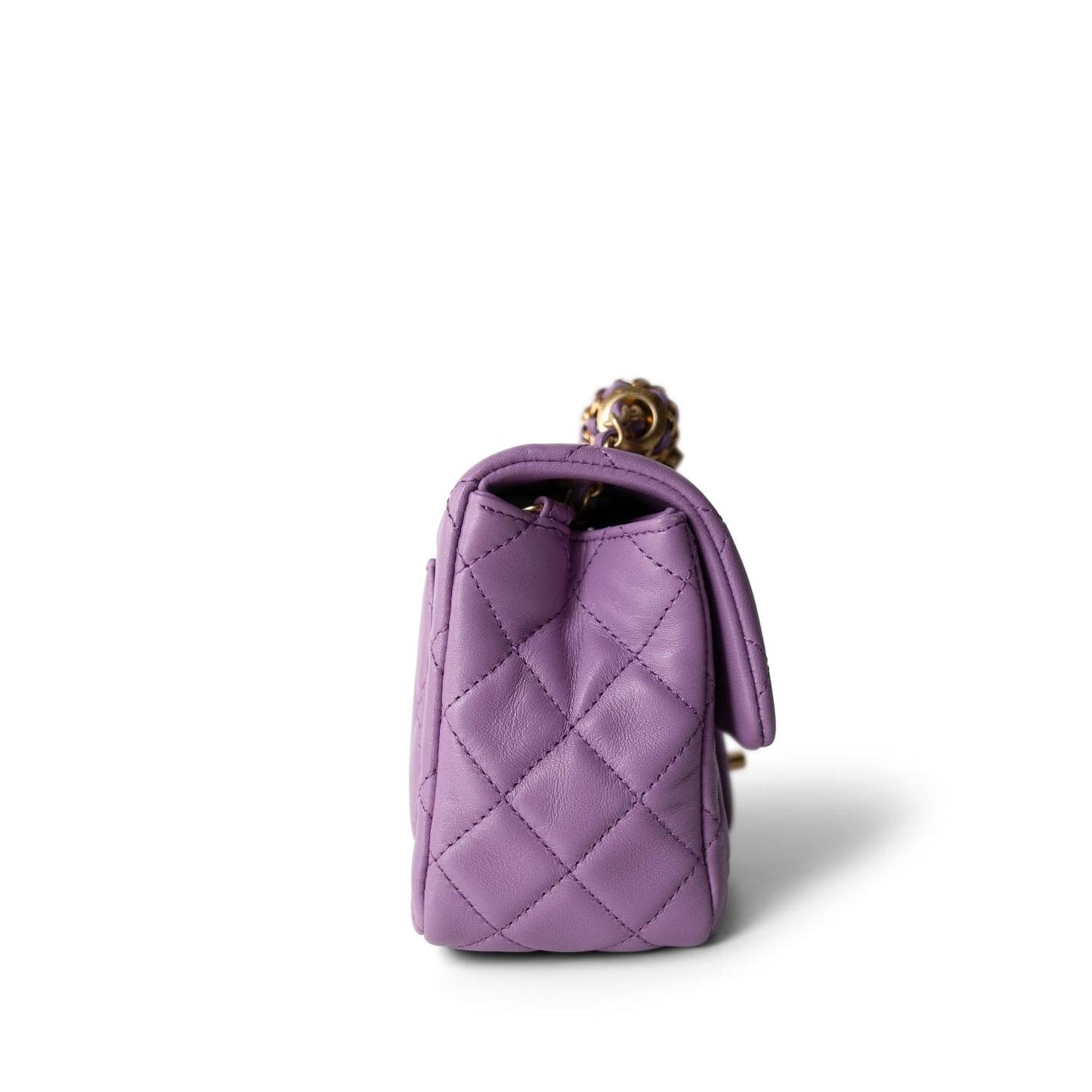 22S Purple Lambskin Quilted Pearl Crush Mini Square Aged Gold Hardware