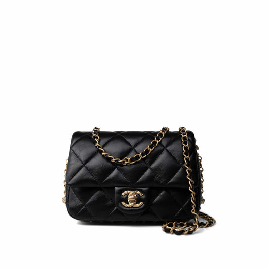 23B Black Lambskin Quilted Mini Square Chain Around Flap Aged Gold Hardware