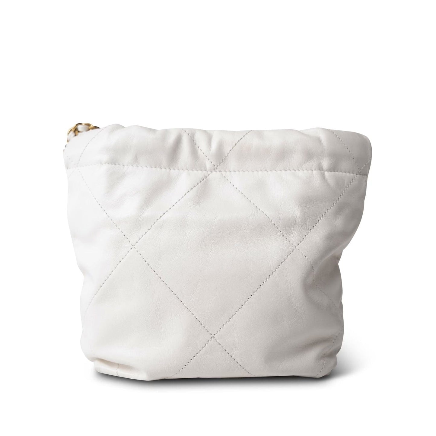 White Calfskin Quilted Mini 22 Bag Antique Gold Hardware