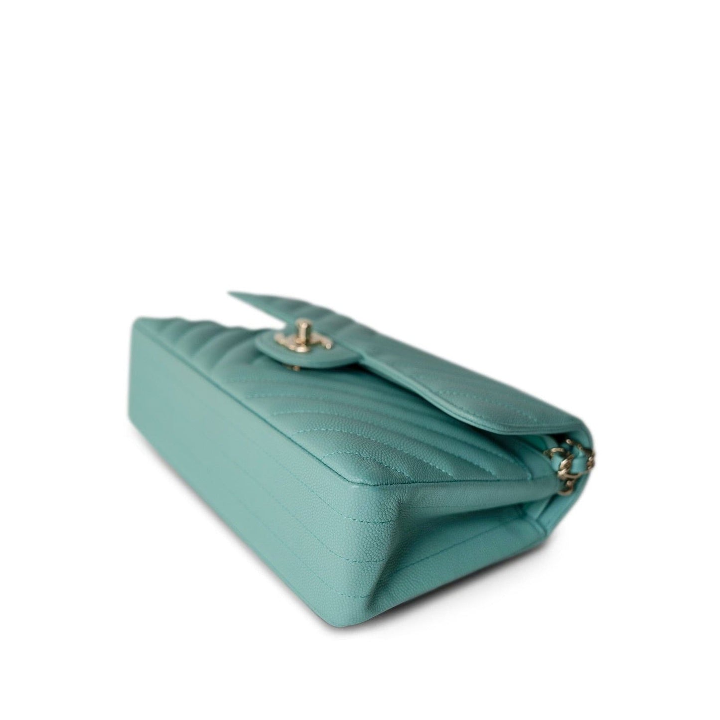 Tiffany Blue Caviar Chevron Quilted Classic Flap Small LGHW