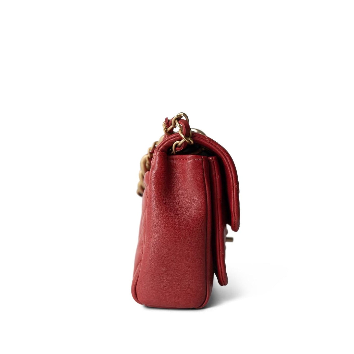 Red Lambskin Quilted Single Flap Chain Leather Link Bag