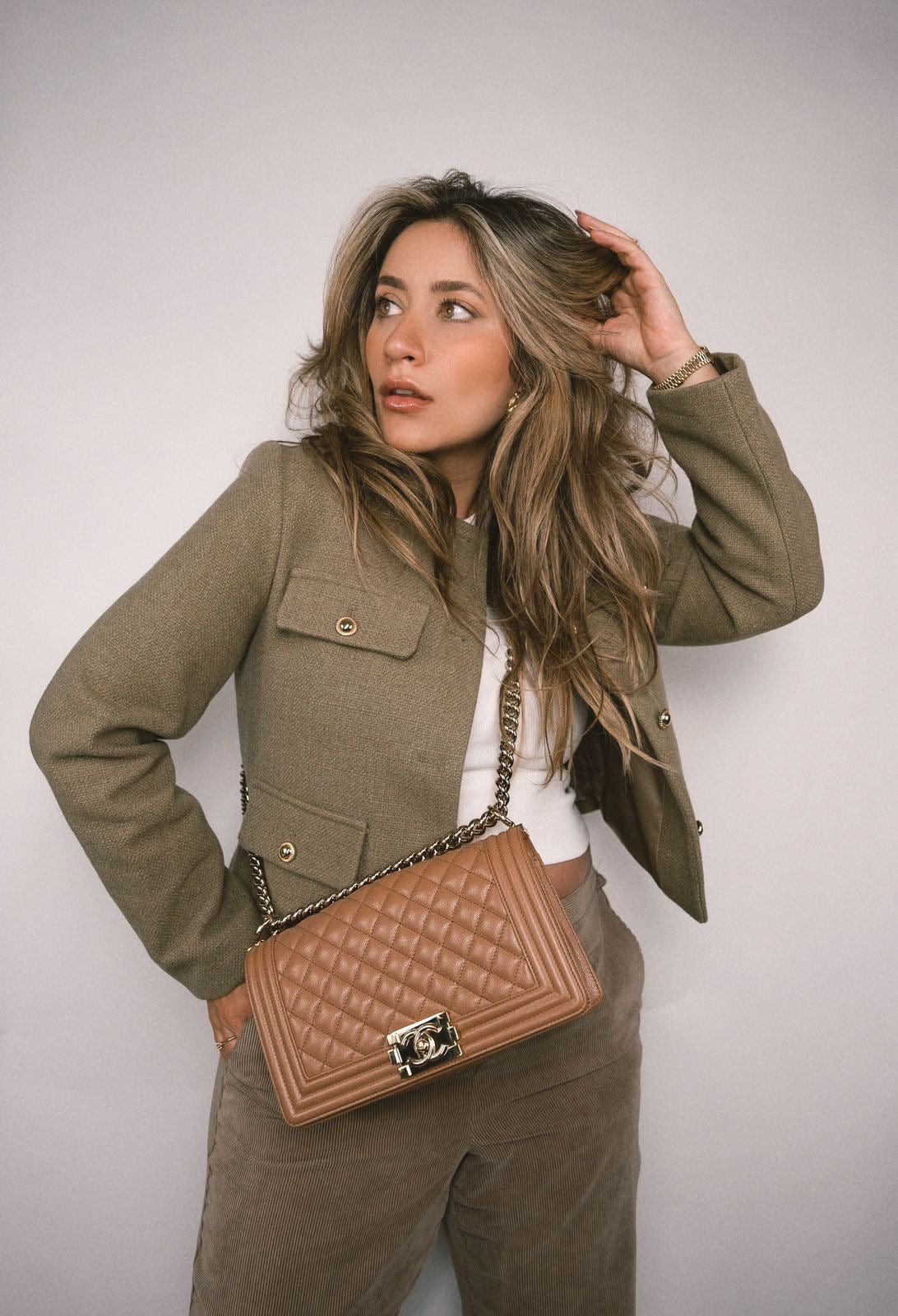 21K Caramel Caviar Quilted Boy Bag Old Medium Light Gold Hardware