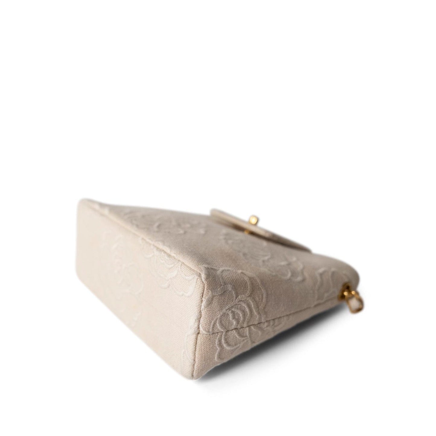 Ivory Canvas Camellia Bucket Bag Gold Hardware