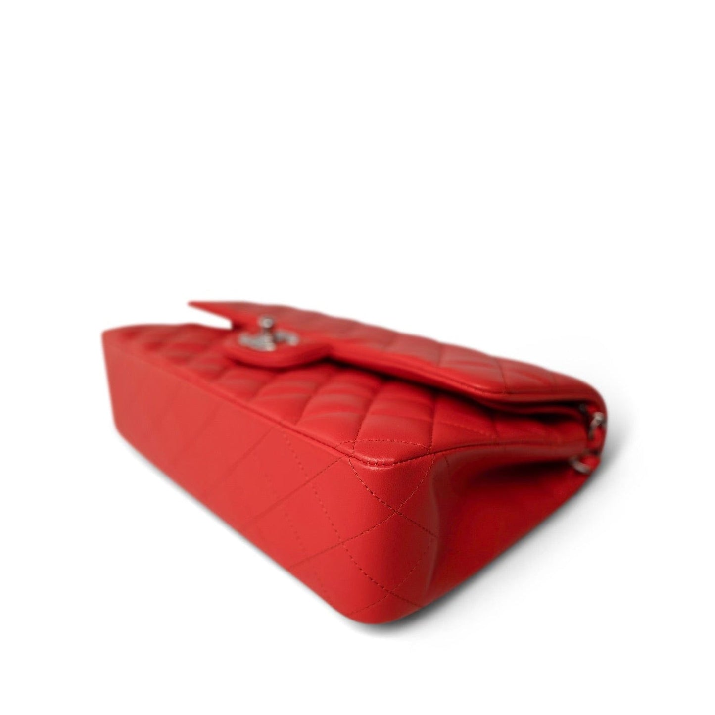 Red Lambskin Quilted Classic Flap Medium Silver Hardware