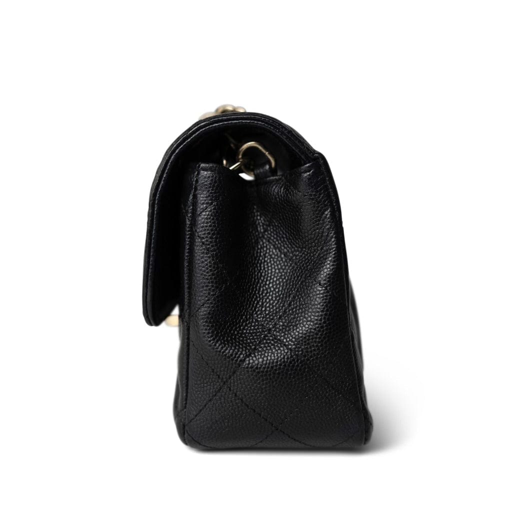 Black Caviar Quilted Mini Rectangular Flap Light Gold Hardware