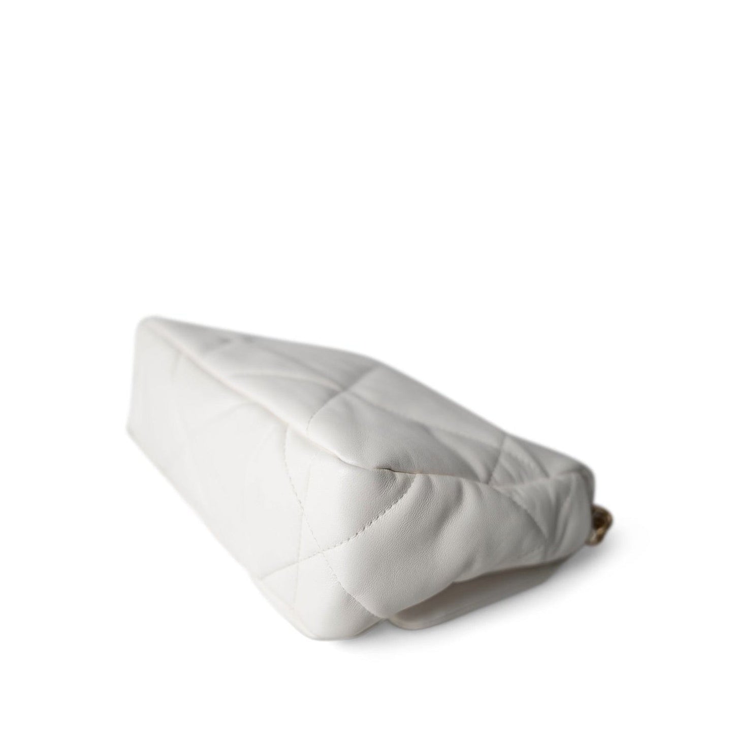 21P White Lambskin Quilted 19 Flap Small Mixed Hardware