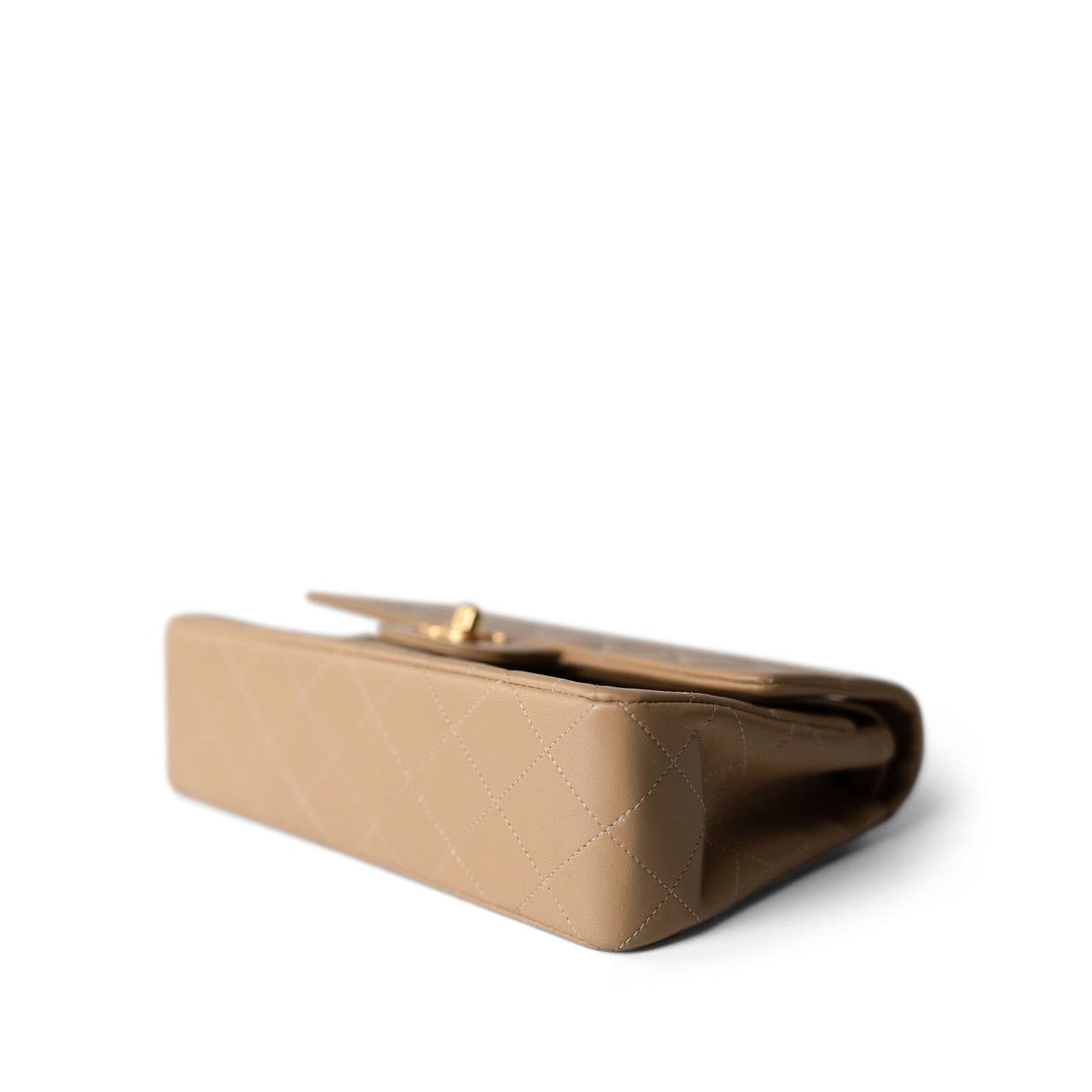 Vintage Light Beige Lambskin Quilted Classic Flap Small Gold Hardware