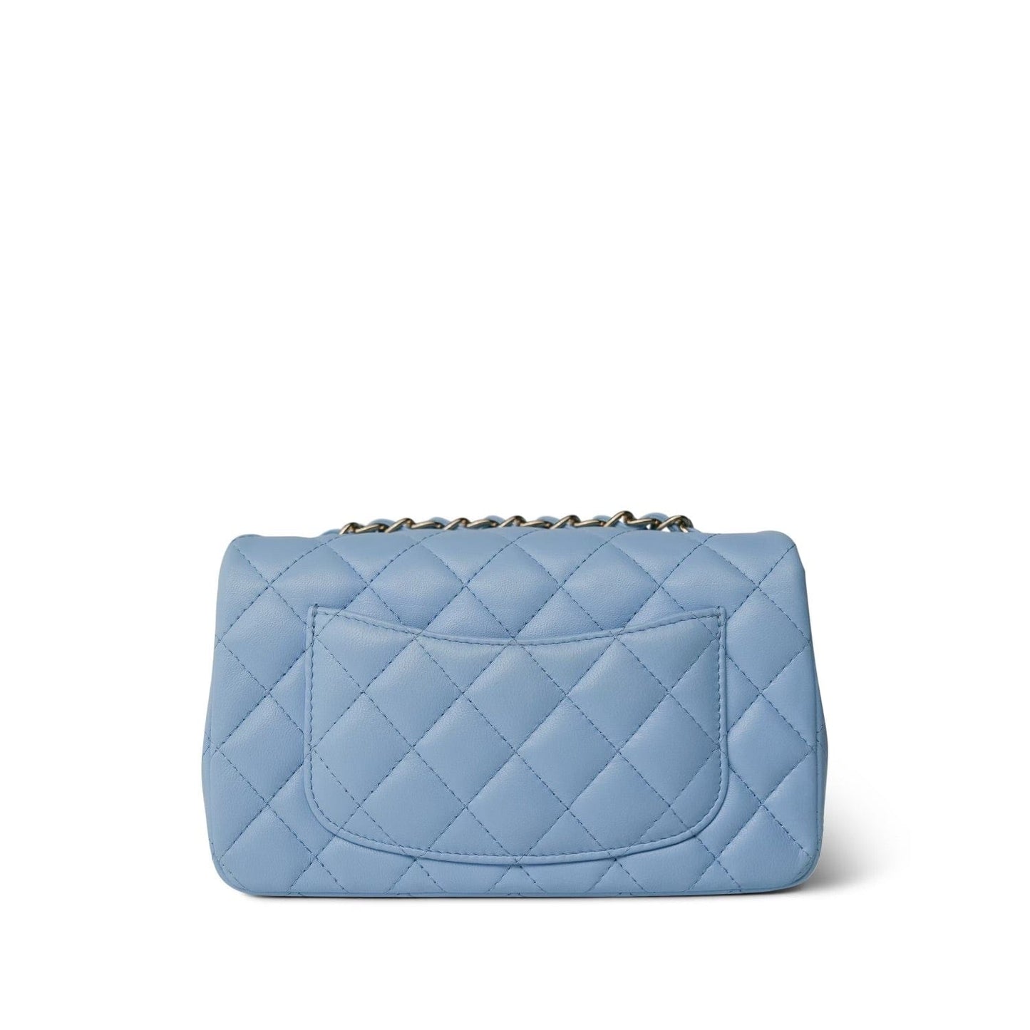 Light Blue Lambskin Quilted Mini Rectangular Flap LGHW