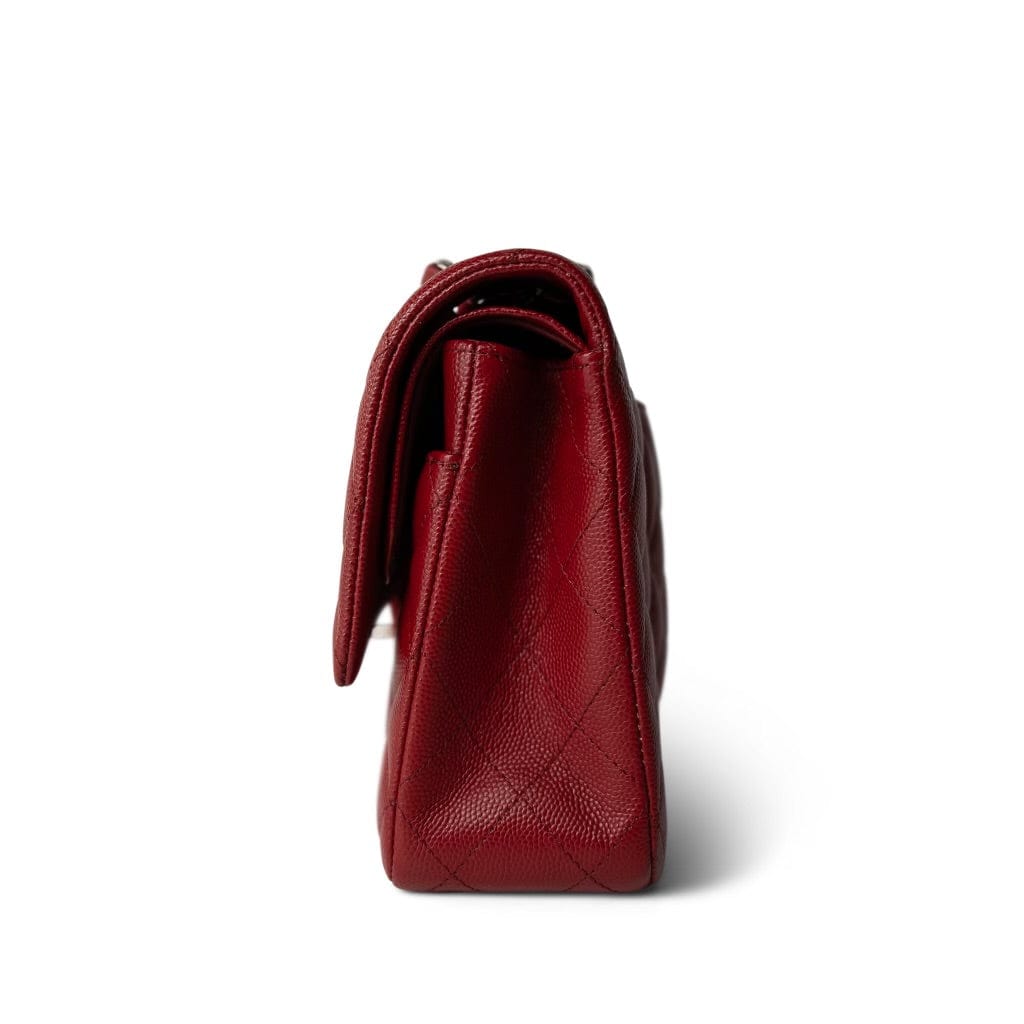 17B Red/Raspberry Caviar Quilted Medium Classic Flap Silver Hardware