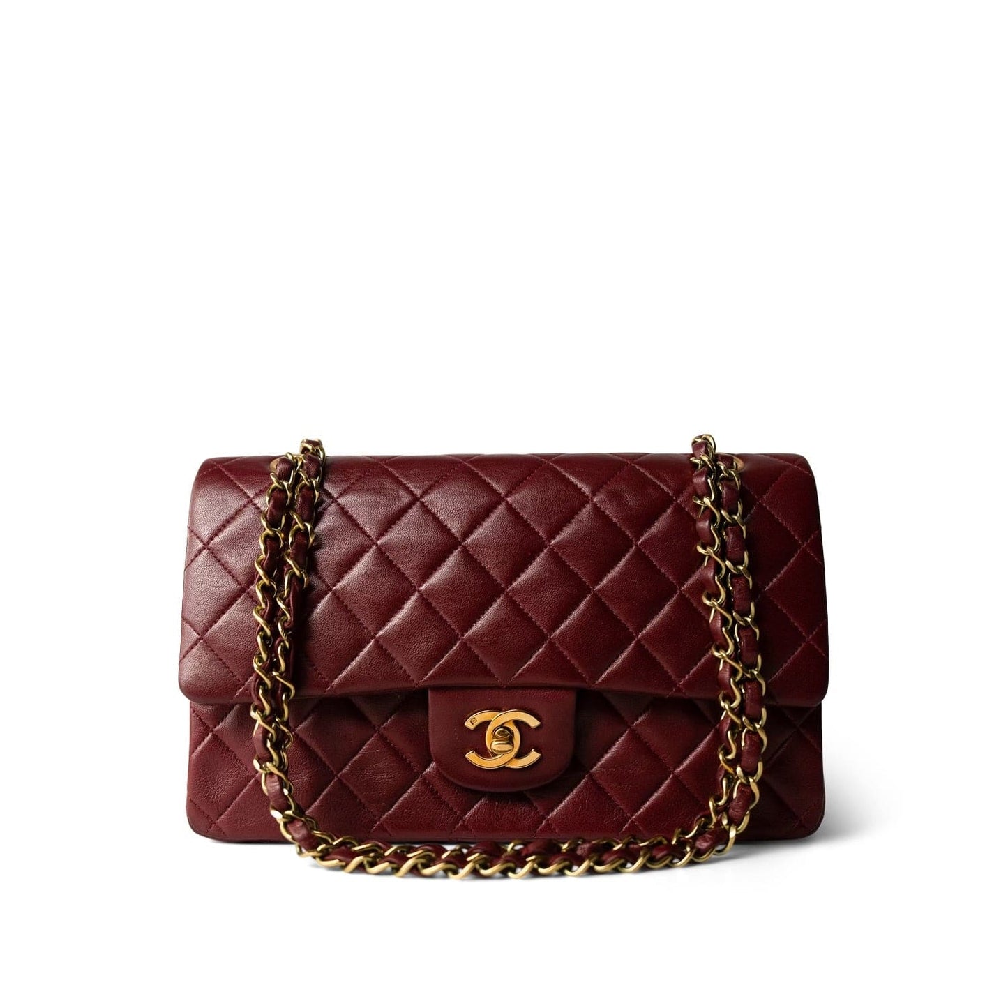 Burgundy / Wine Lambskin Quilted Classic Flap Medium Gold Hardware
