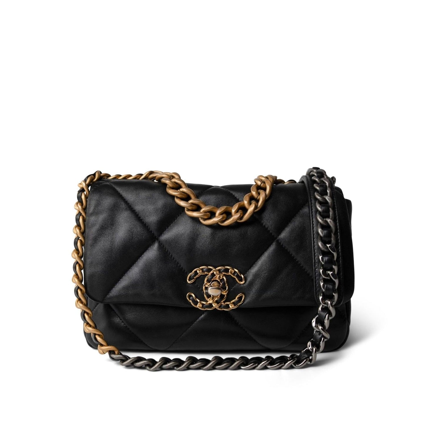 23S Black Lambskin Quilted 19 Flap Small Mixed Hardware