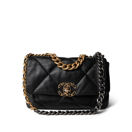 23S Black Lambskin Quilted 19 Flap Small Mixed Hardware