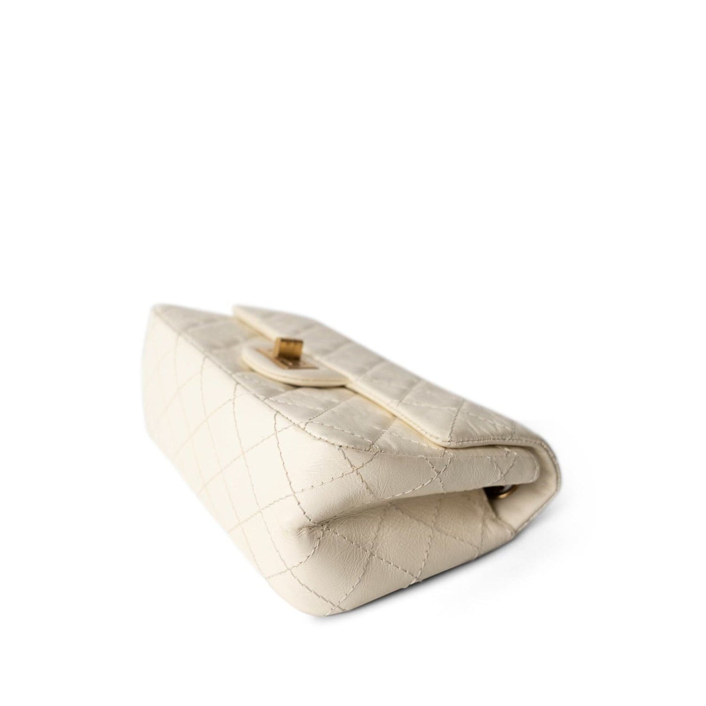 Ivory Aged Calfskin Quilted Mini Reissue Flap Aged Gold Hardware