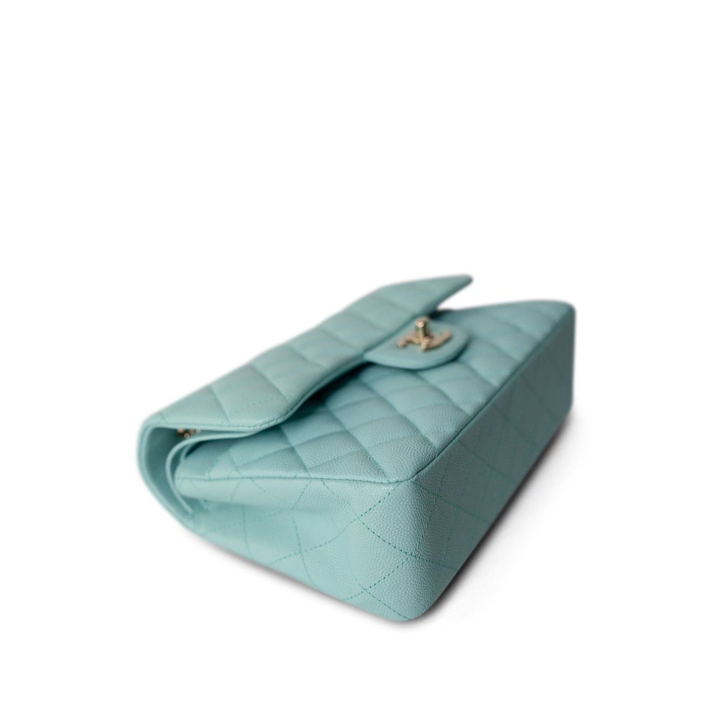 19C Tiffany Blue Caviar Quilted Classic Flap Small Light Gold Hardware