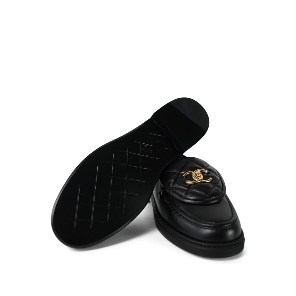 24C Black Lambskin CC Turnlock Loafers Size 38