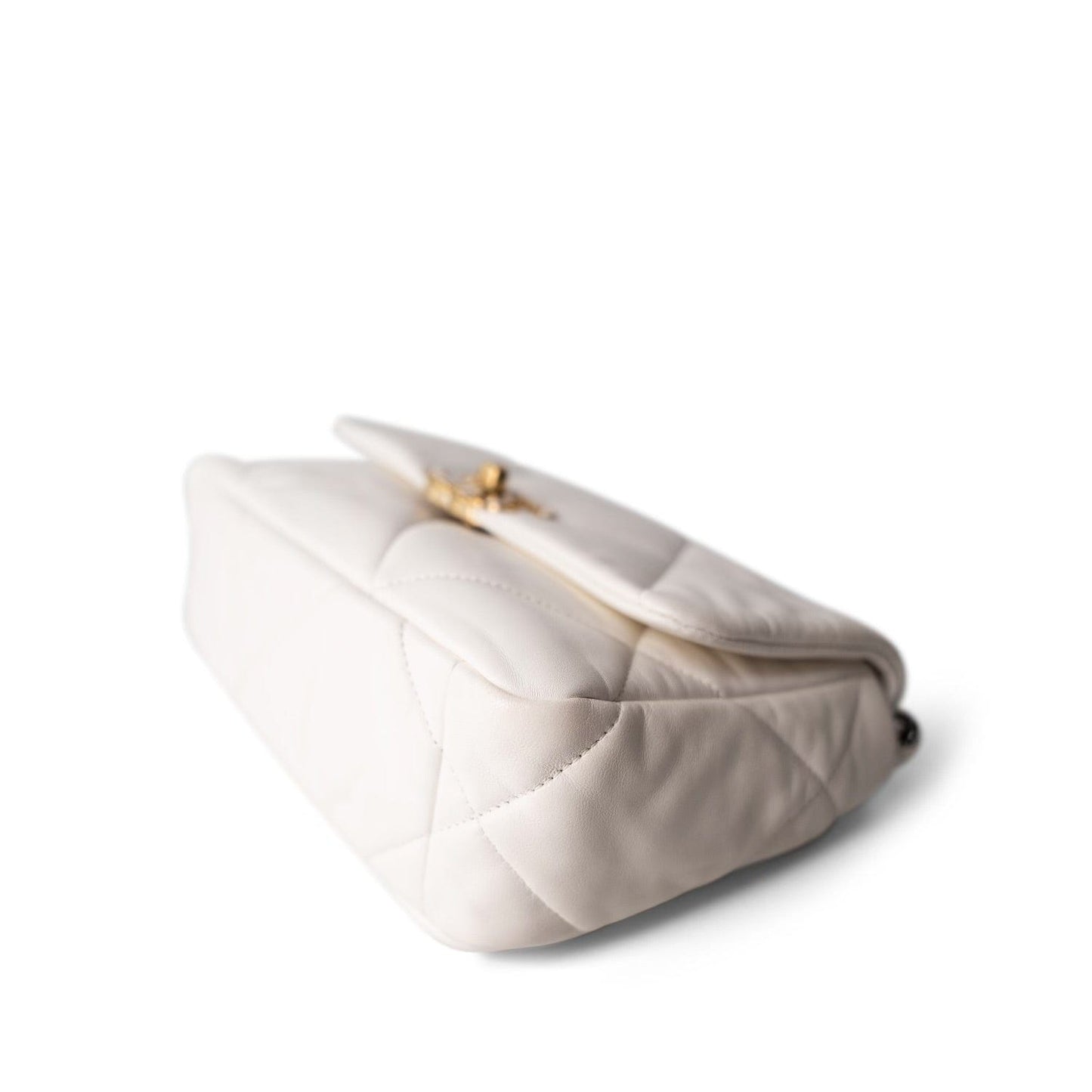 White Lambskin Quilted 19 Flap Small MHW