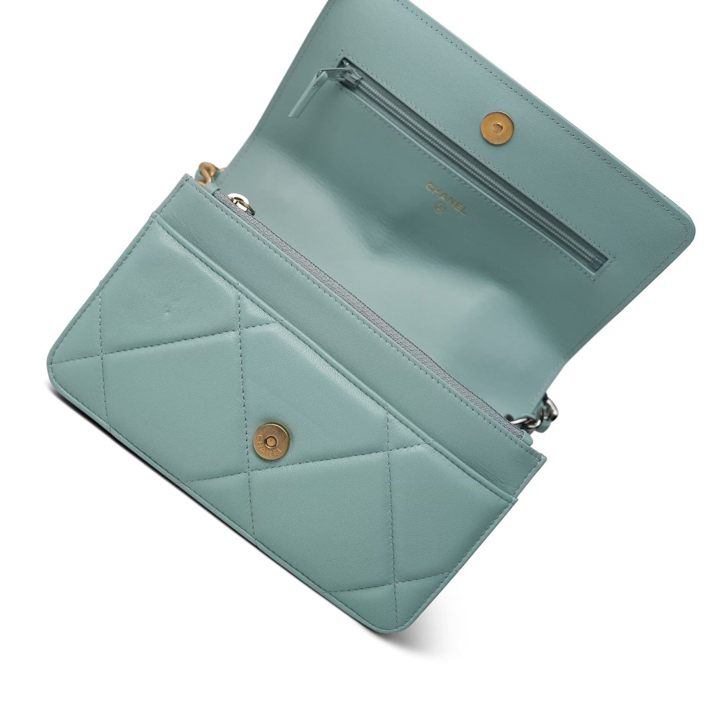 Tiffany Blue Lambskin Quilted 19 Wallet on Chain Mixed Hardware