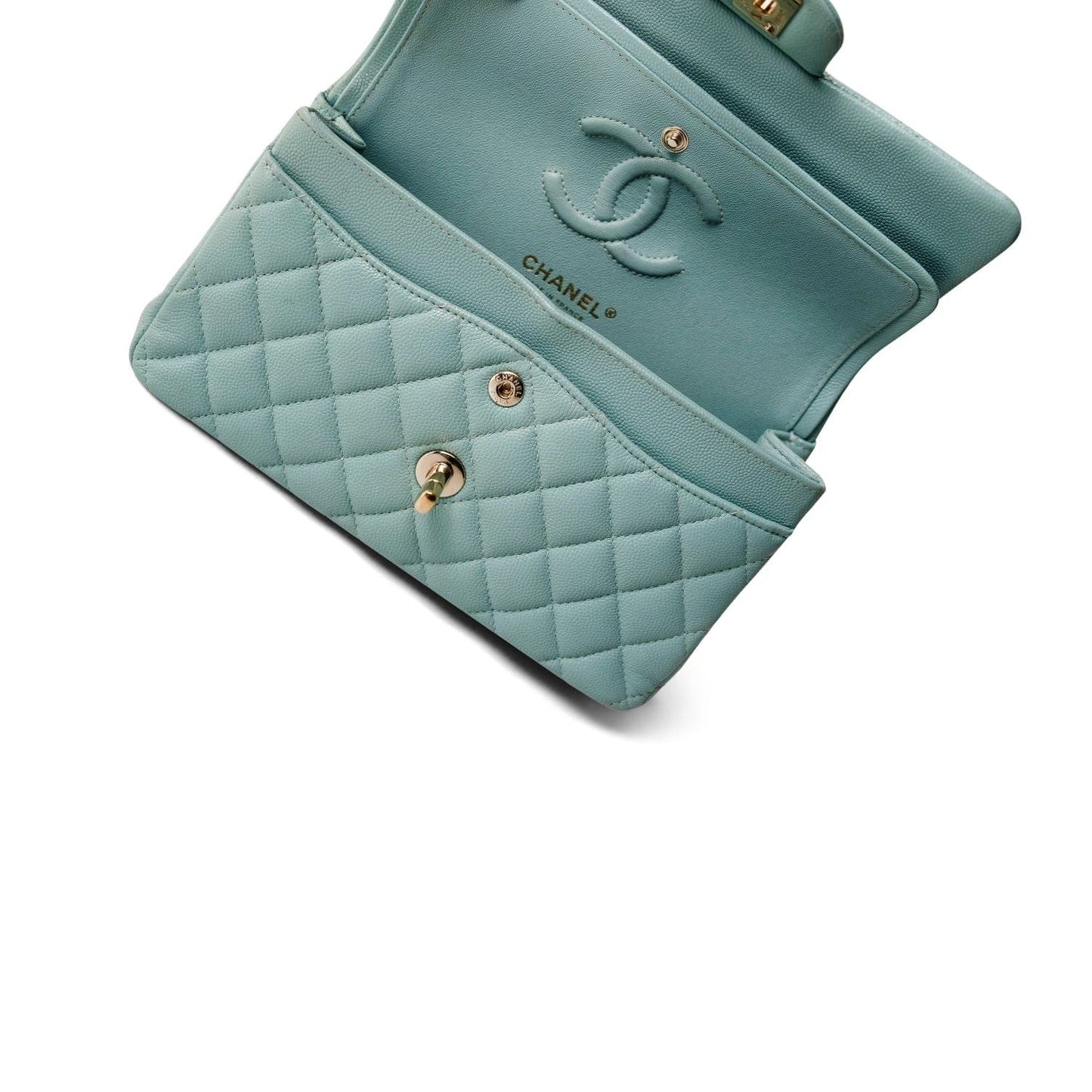 Tiffany Blue Caviar Quilted Classic Flap Small Light Gold Hardware
