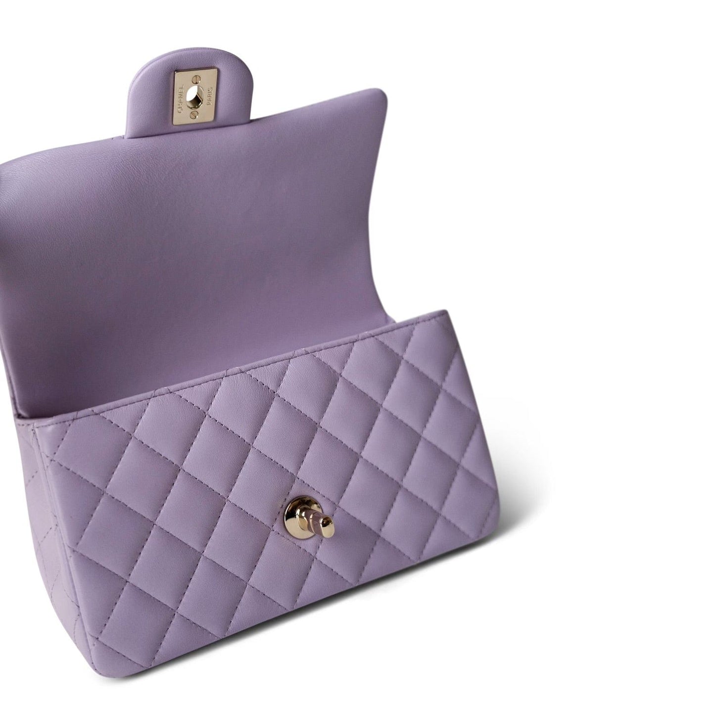 24P Lavender Lambskin Mini Top Handle Light Gold Hardware