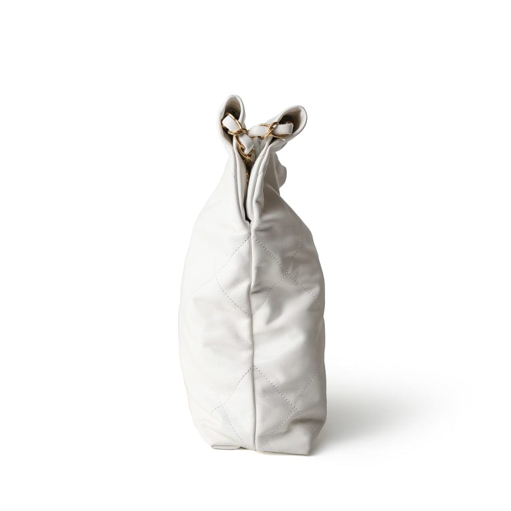 23C White Calfskin Quilted 22 Hobo Bag Small Aged Gold Hardware