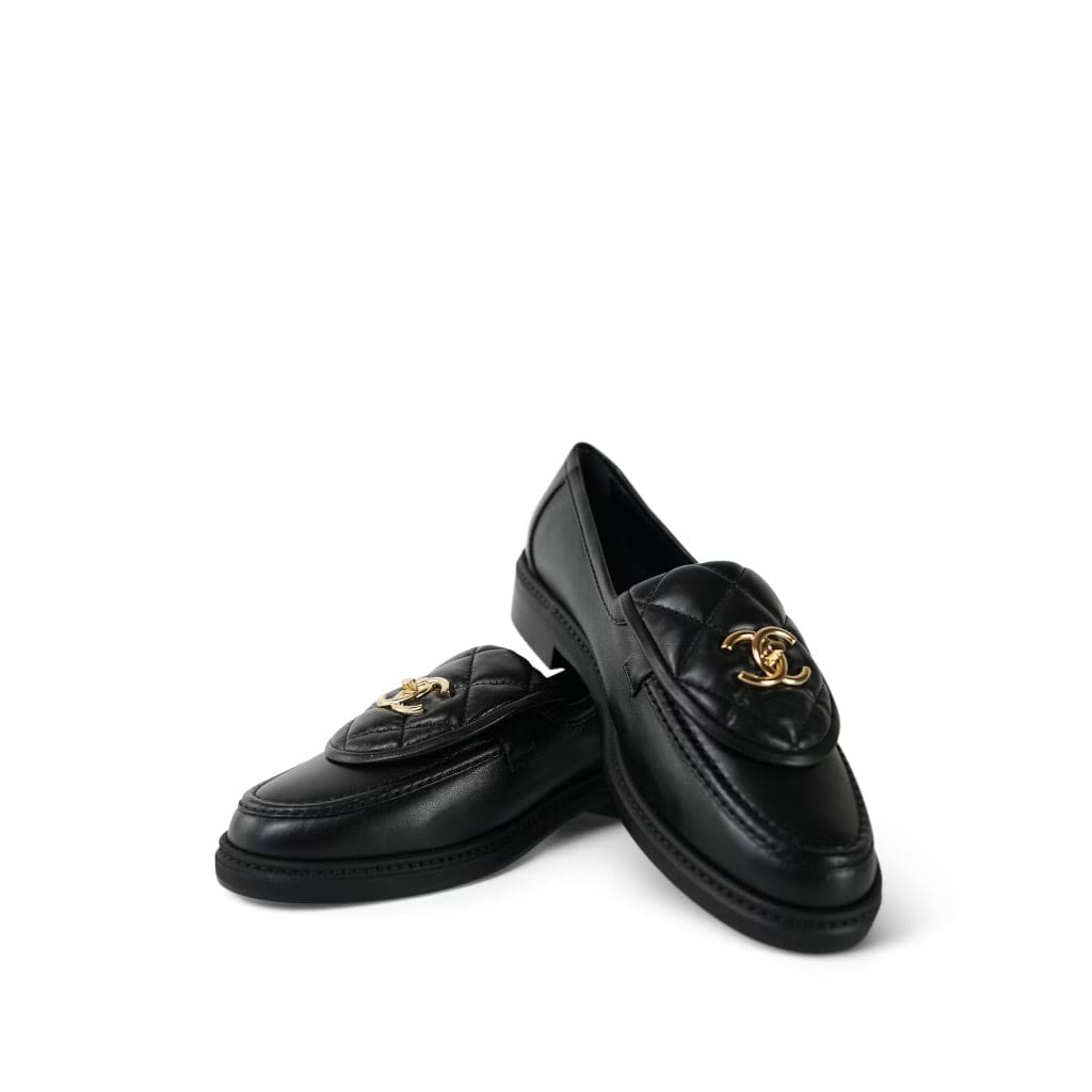 24C Black Lambskin CC Turnlock Loafers Size 38