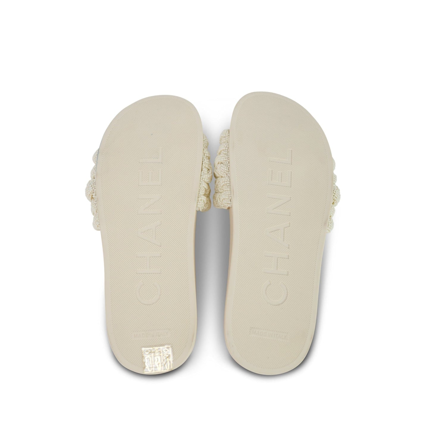 Pearly White Bead Braided Slide Sandals Size 38