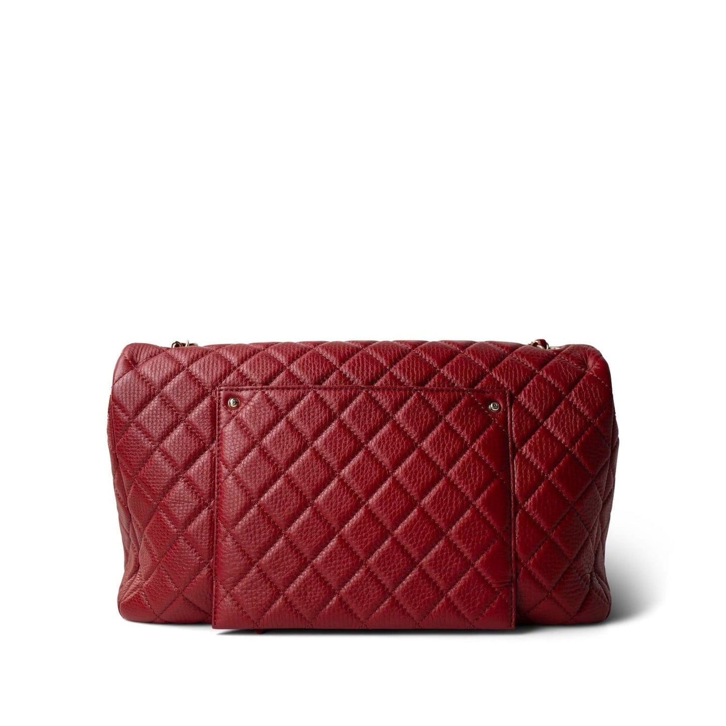 Red Grained Calfskin XL Small Travel Flap Bag Light Gold Hardware