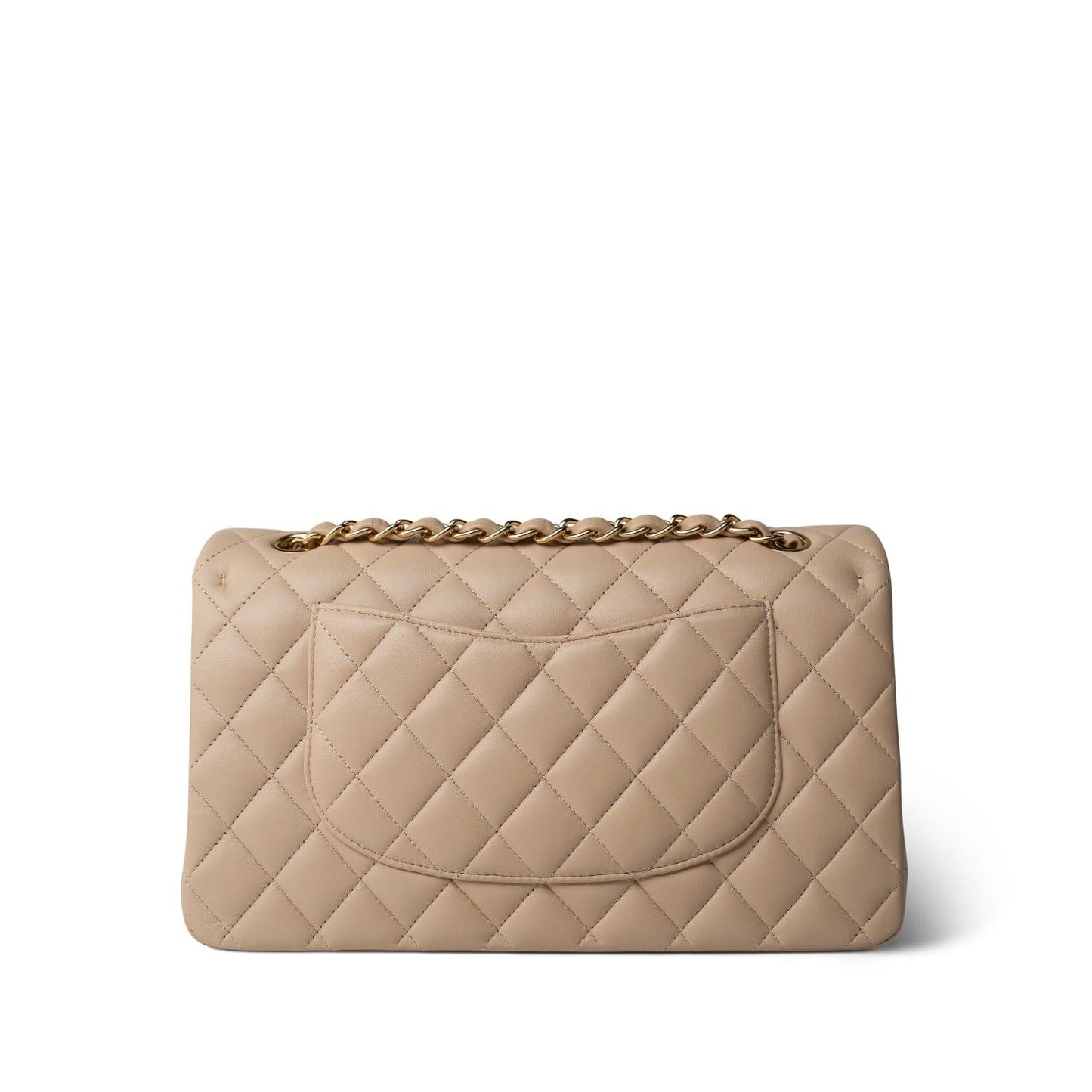 Beige Lambskin Quilted Classic Flap Medium Gold Hardware
