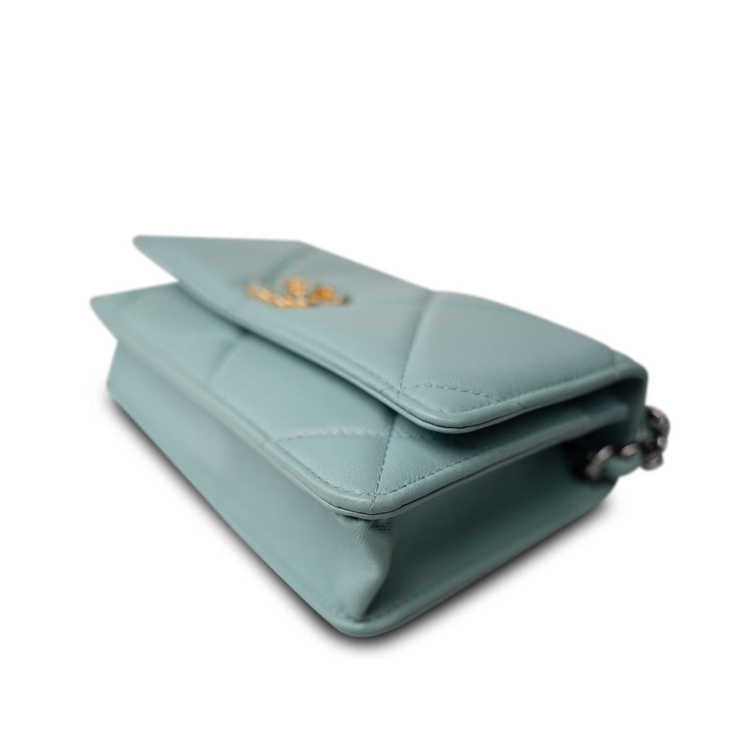 Tiffany Blue Lambskin Quilted 19 Wallet on Chain Mixed Hardware