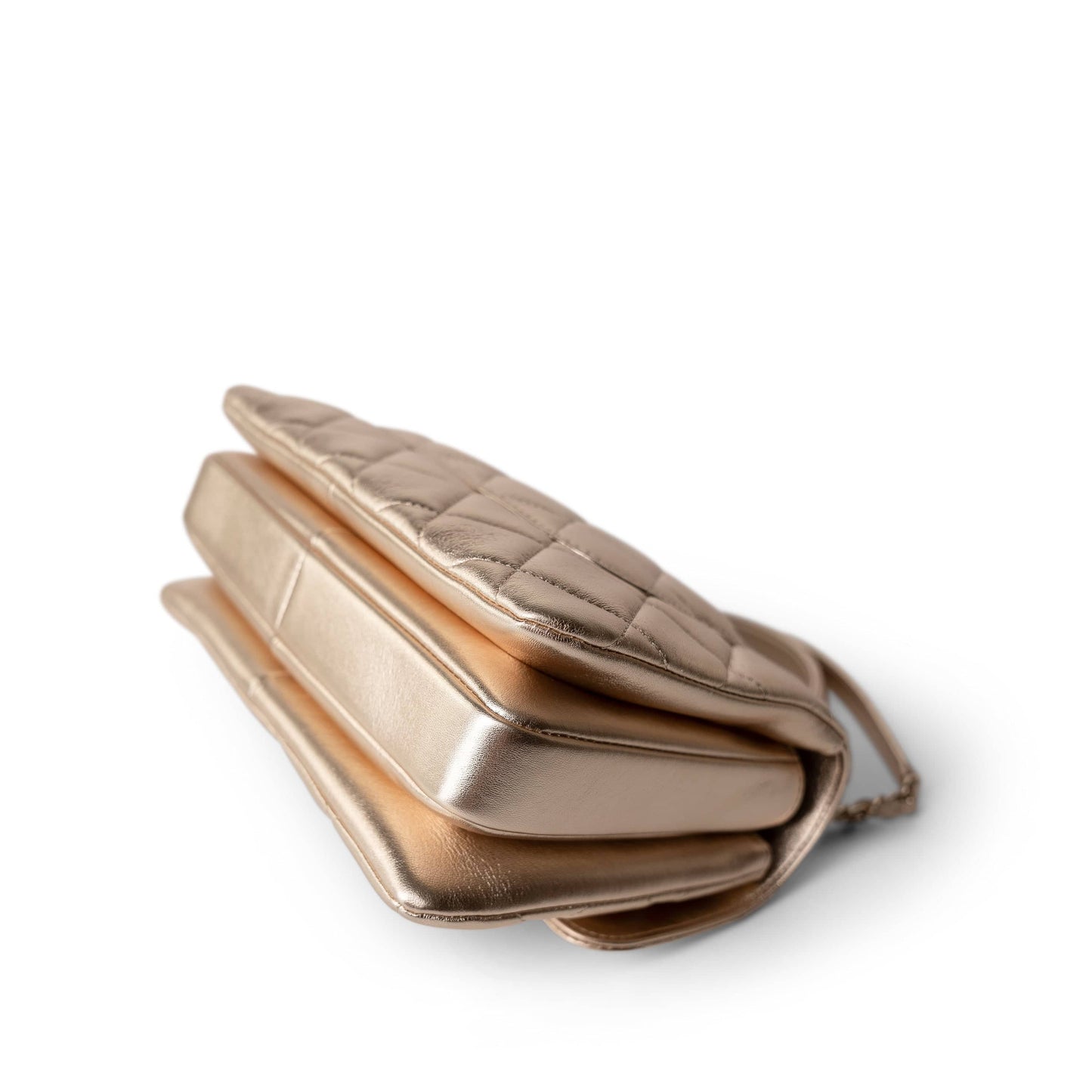 21S Gold Metallic Lambskin Quilted Trendy CC Small Light Gold Hardware