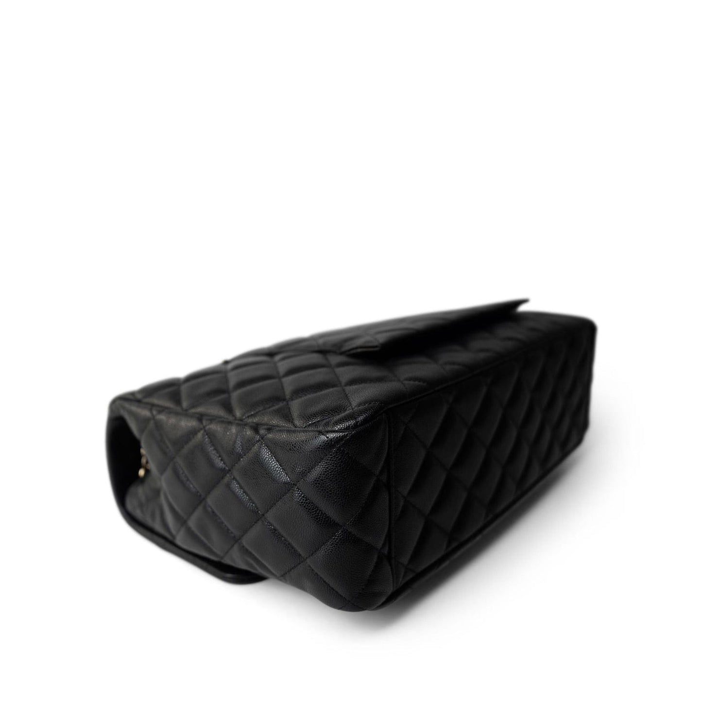 Black Caviar Quilted XXL Jumbo Single Flap Light Gold Hardware