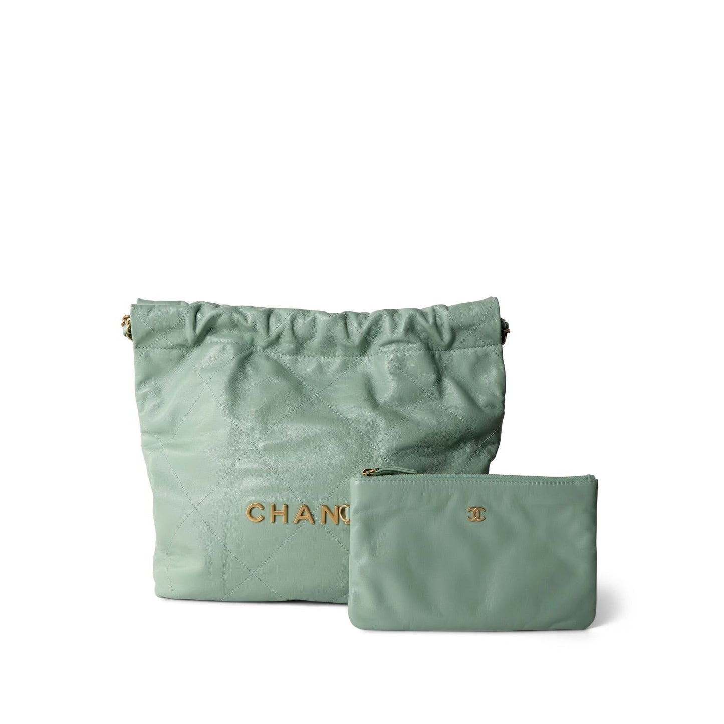 23P Light Green Calfskin Quilted 22 Hobo Bag Small