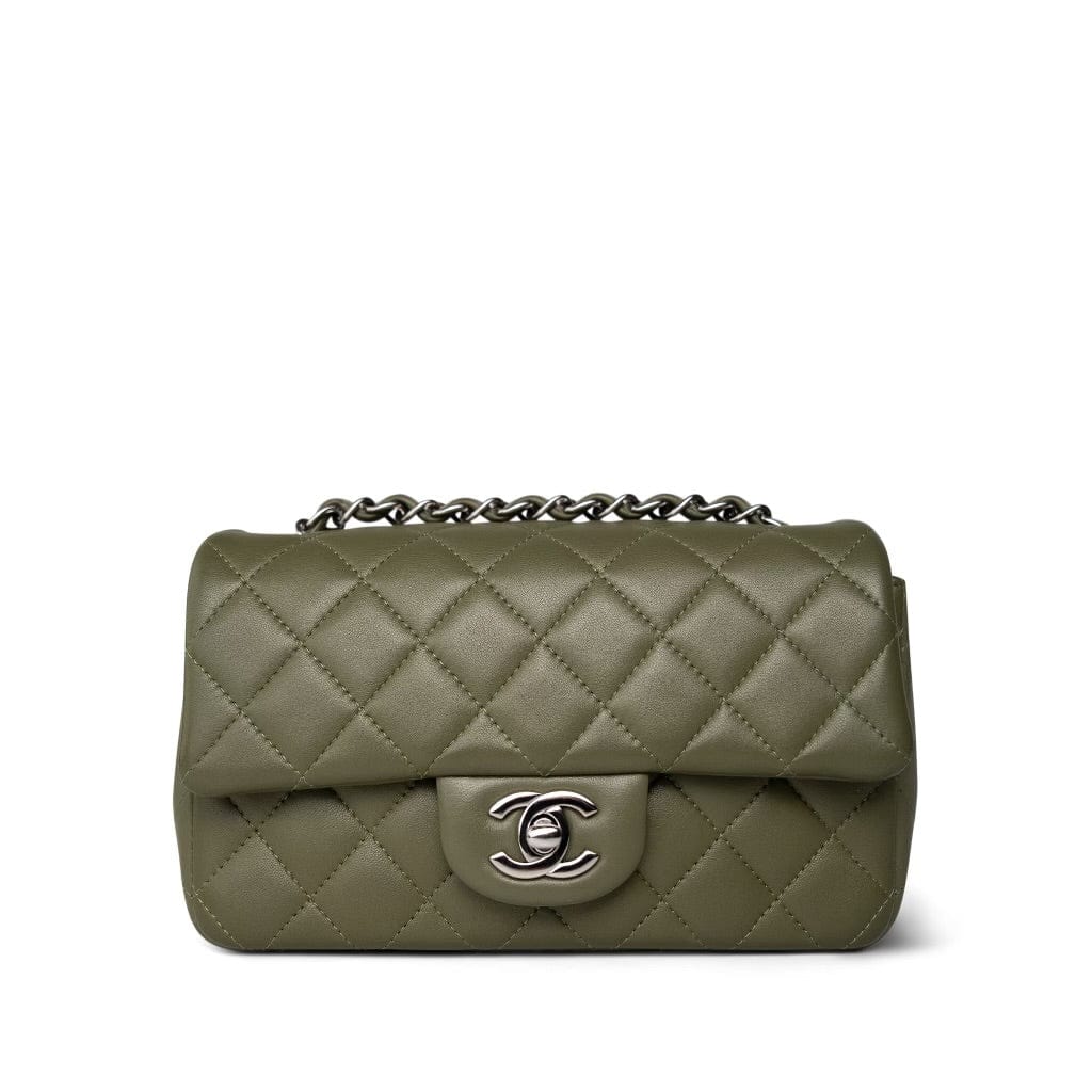 21B Dark Green Lambskin Quilted Mini Rectangular Flap Silver Hardware