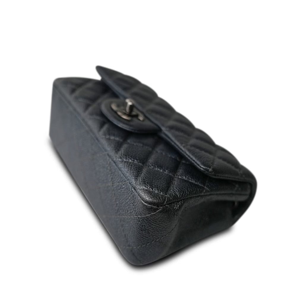 15C Charcoal Glittery Caviar Quilted Mini Rectangular Flap