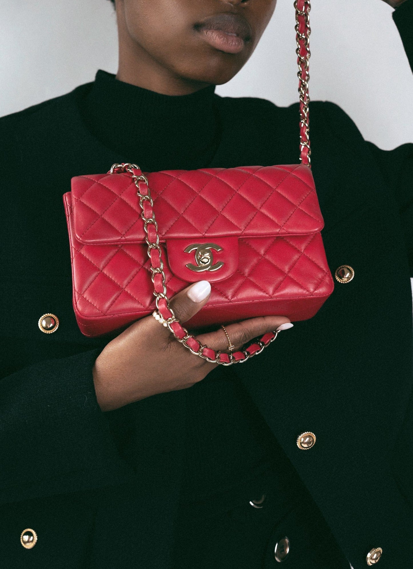 16C Red Lambskin Quilted Mini Rectangular Flap LGHW