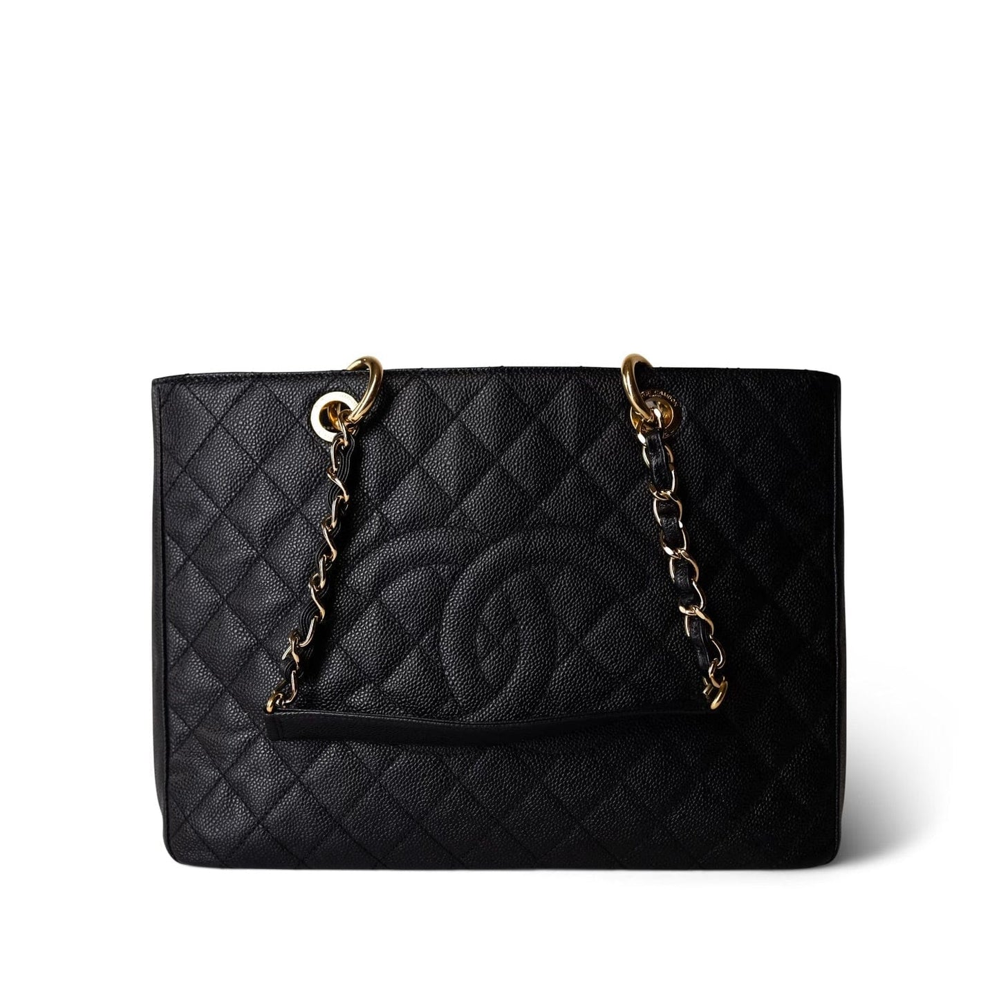 Black Caviar Quilted Grand Shopping Tote Gold Hardware
