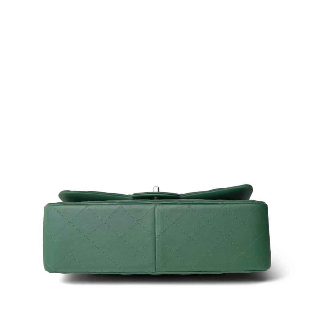 19B Dark Green Lambskin Quilted Classic Flap SHW