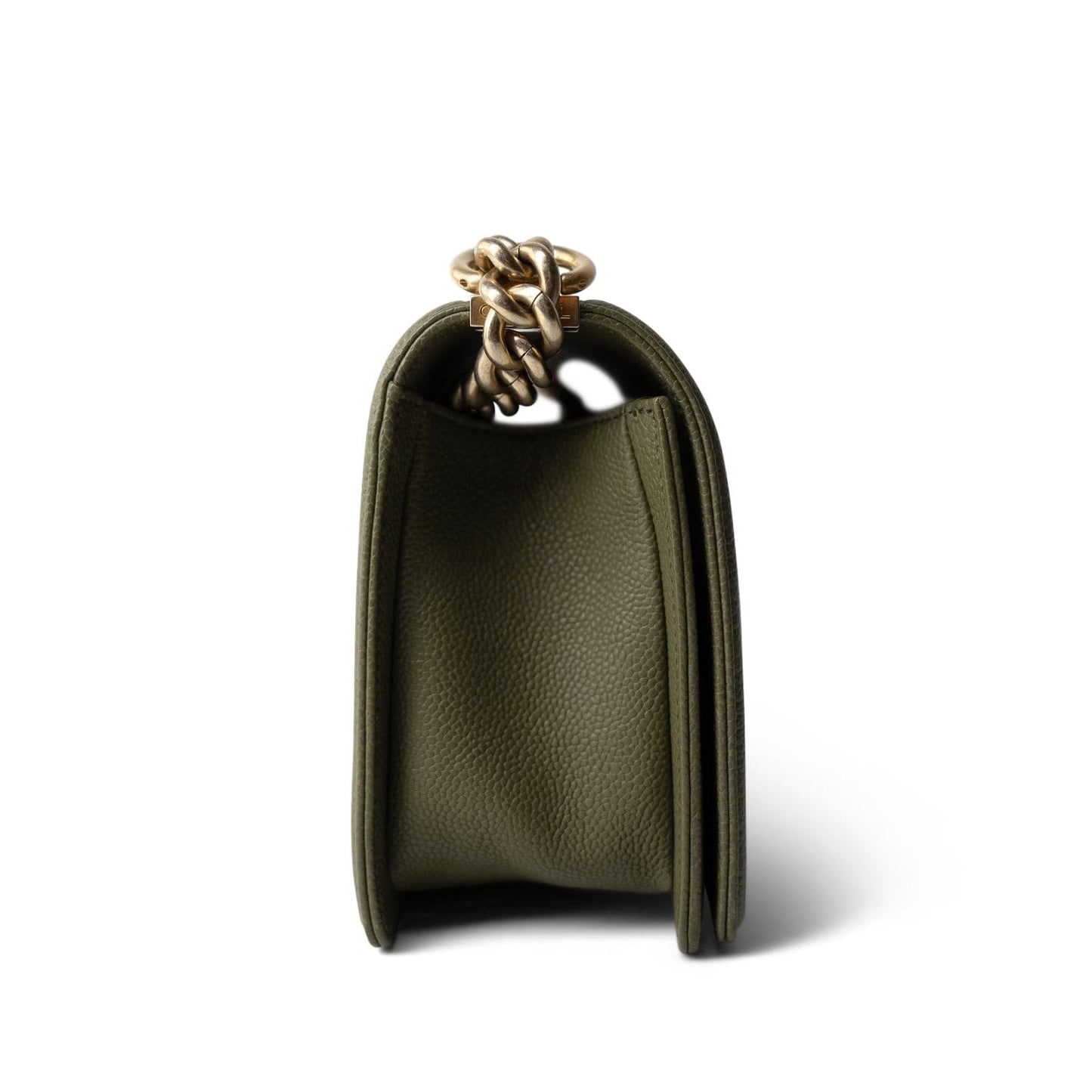 Khaki Caviar Quilted Old Medium Boy Bag Aged Gold Hardware