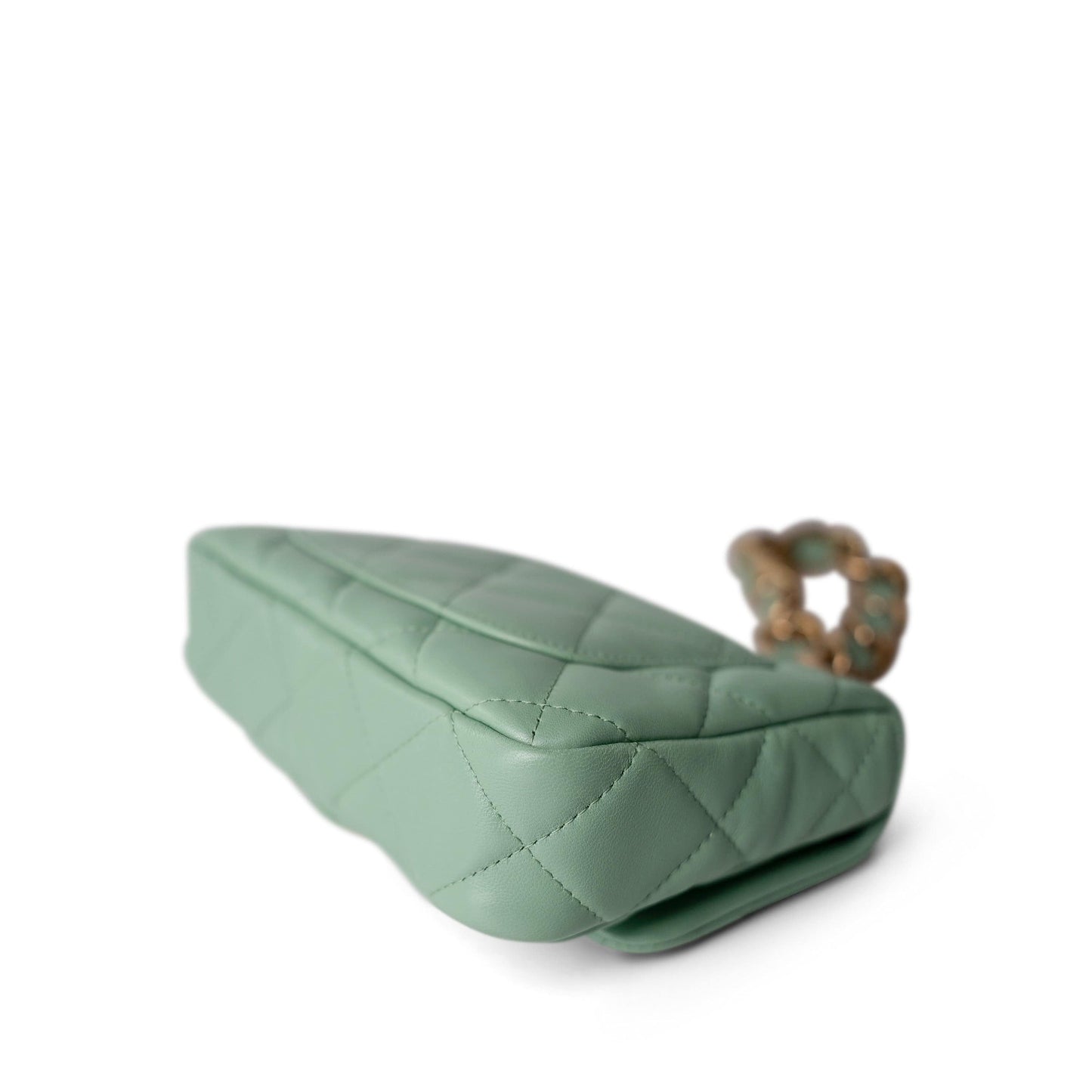 23P Light Green Lambskin Quilted Funkytown Flap Bag Antique Gold Hardware