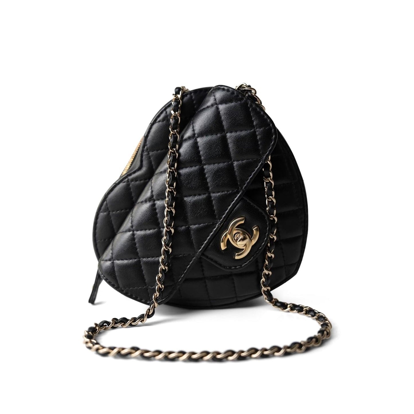 22S CC In Love Black Lambskin Quilted Large Heart Bag LGHW