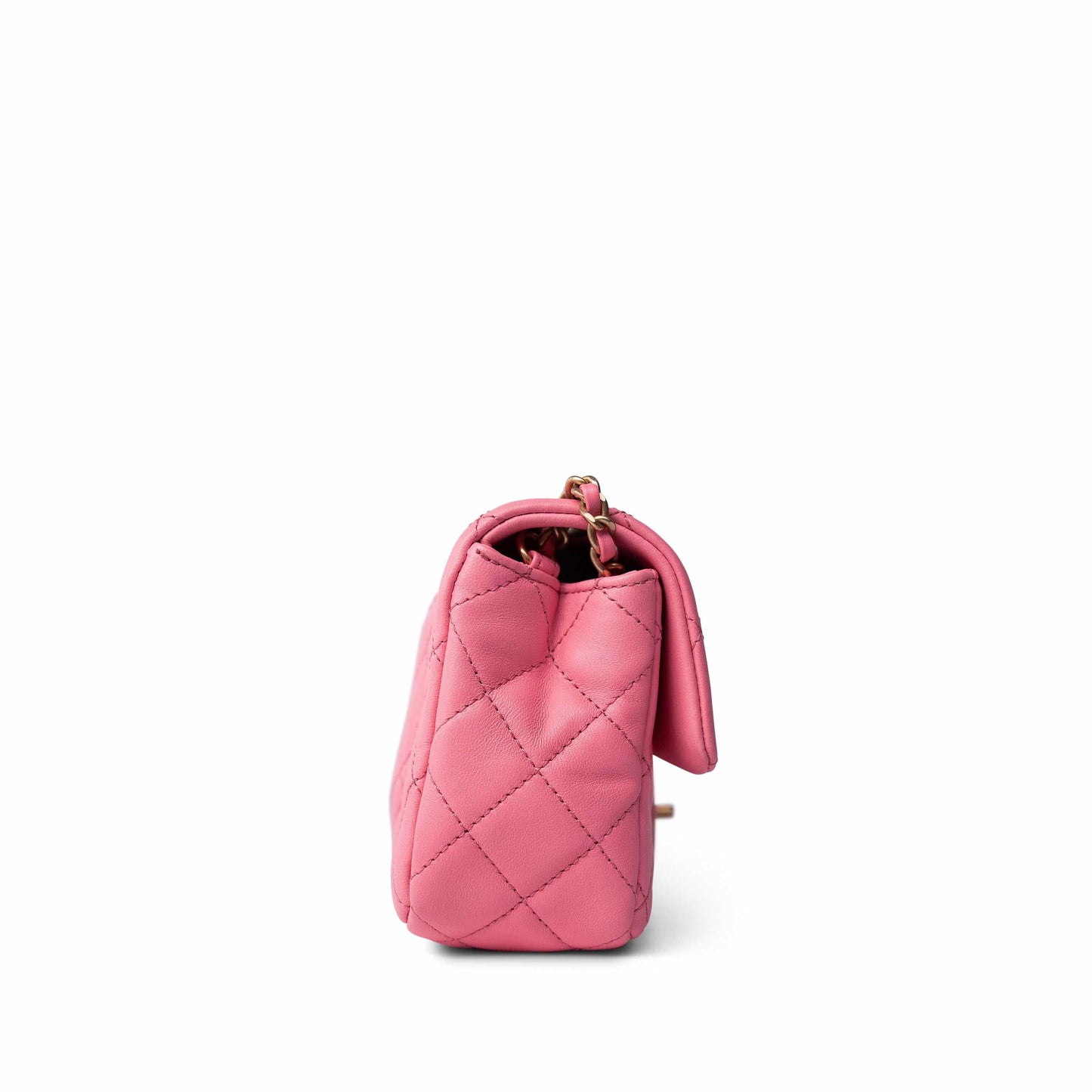 22S Pink Lambskin Quilted Mini Rectangular Pearl Crush Antique Gold Hardware