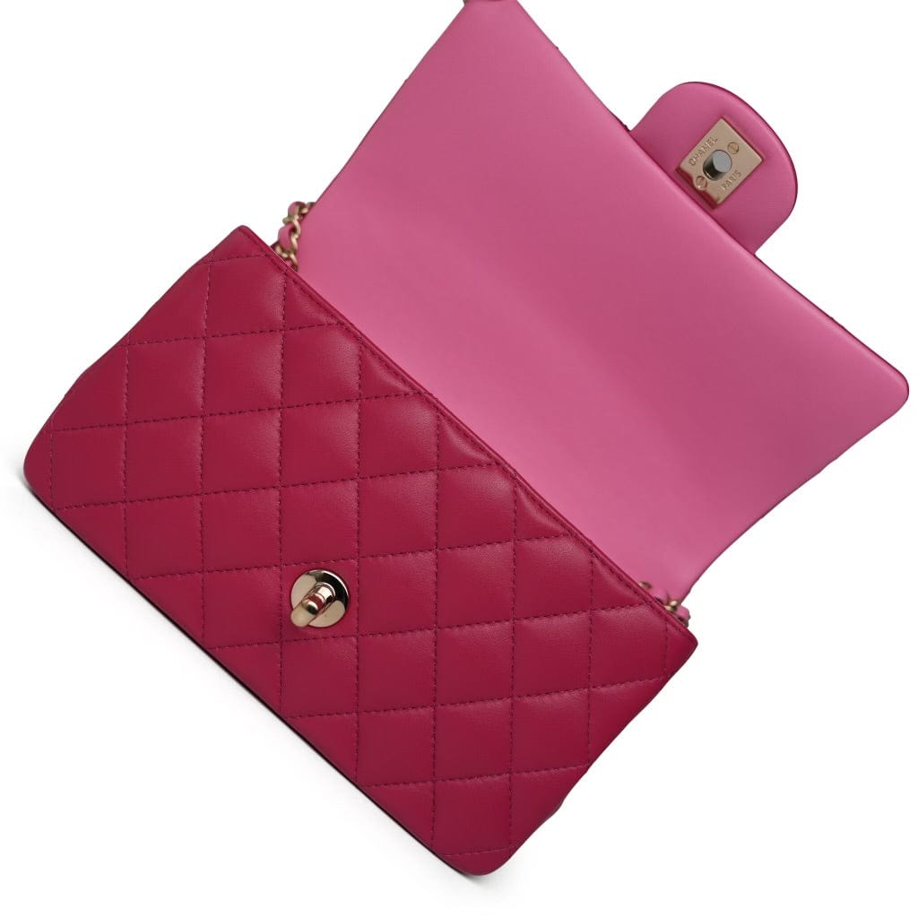 23P Dark Pink/Light Pink Lambskin Quilted Mini Top Handle LGHW