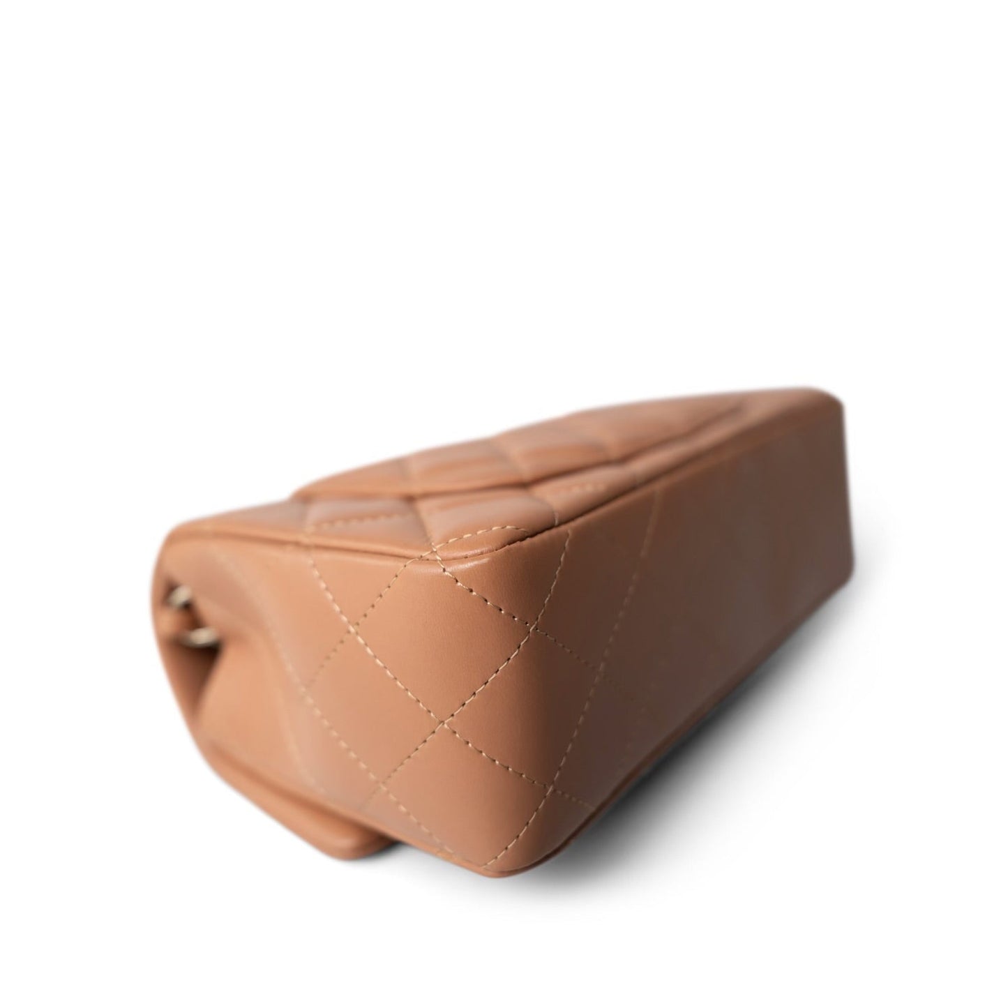 21P Light Caramel Lambskin Quilted Mini Rectangular Single Flap LGHW