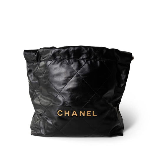 23A Black Calfskin Quilted 22 Hobo Bag Small Aged Gold Hardware